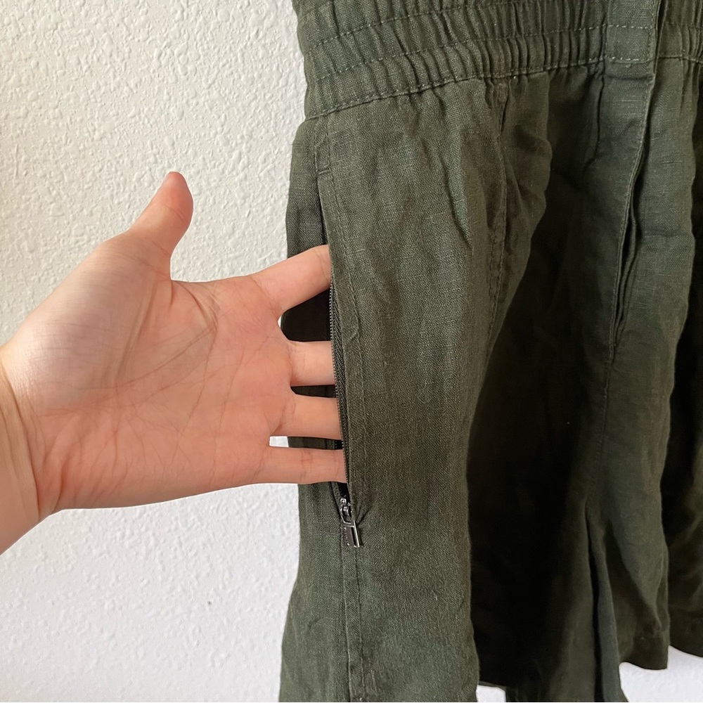 Athleta Linen Olive Green Button-Up Pocketed Summer Festival Boho Romper - Picture 5 of 6